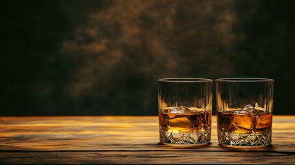 Two Glasses of Whiskey on Wooden Table