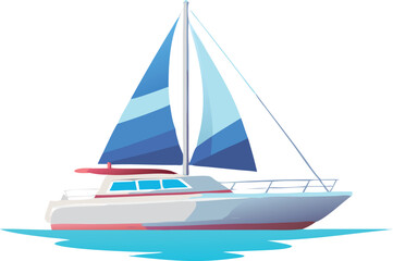 Vector illustration of a sailboat isolated on a white background, showcasing its sleek design and vibrant colors.
