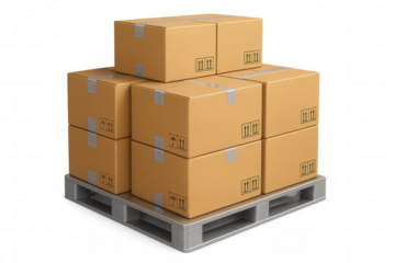 Cardboard boxes stacked on wooden pallet, prepared for warehouse logistics and transportation