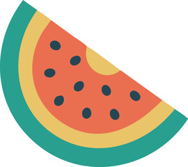 Vector illustration of a watermelon slice icon, showcasing its vibrant red flesh and green rind.