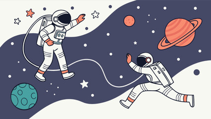 Astronauts in space illustration vector graphic design for wallpaper and background for kids and children theme