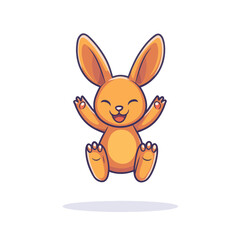 Obraz premium Cheerful Cartoon Bunny with Upraised Arms and Smiling Face Joyful Expression