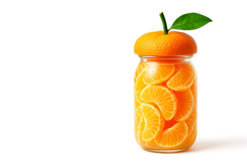 fresh mandarin orange segments in glass jar with whole fruit lid