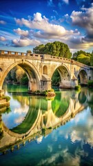 Fototapeta premium Ancient stone bridge spans across a tranquil river in Rome