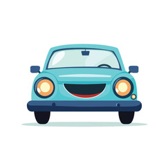 Cheerful Cartoon Car with Smiling Grille and Round Headlights