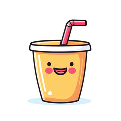 Cheerful Cartoon Cup with Pink Straw and Happy Face