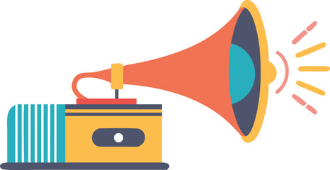 An antique gramophone emits a warm light, highlighting its vintage design and intricate details.