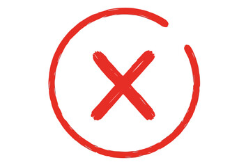 Fototapeta premium Vector art of red cross mark inside a red circle, symbolizing a wrong answer, error, or cancellation, isolated on a white background