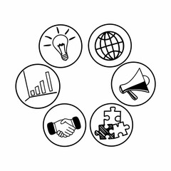 Business icons in a circle isolated on white background