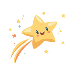 Obraz premium Cheerful Cartoon Star with Smiling Face and Colorful Shooting Trails