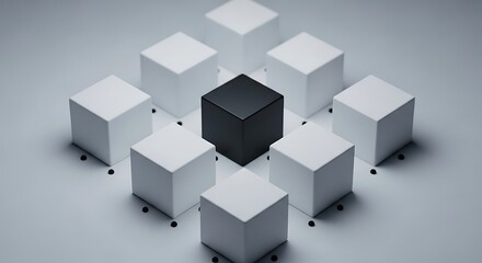 Fototapeta premium A single black cube stands out from a group of white cubes