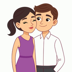 Cartoon Couple Closely Embracing, Expressing Affection