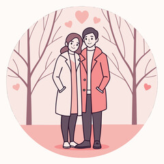 Romantic Couple in Winter Wonderland: A heartwarming illustration of love.