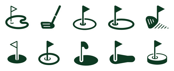 Golf Hole and Flag Icons A Collection of Green Golf Course Elements