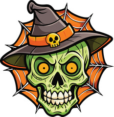  Halloween skull wearing a witch hat
