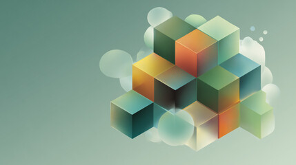 Abstract 3D Cubes with Soft Gradient Colors on Green Background