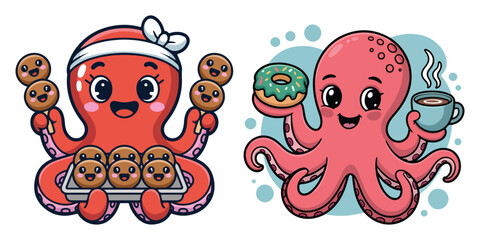 Obraz premium Octopus fish cartoon vector illustration