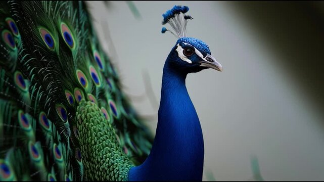 Majestic Peacock in Splendor: The peacock, a symbol of beauty and grace, stands in its full glory, displaying its vibrant plumage.