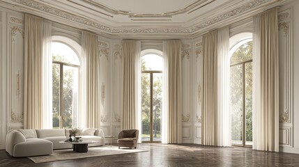 Grand, light-filled room with ornate details