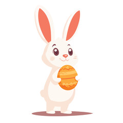 Obraz premium Cheerful White Easter Bunny Holding Decorated Orange Egg