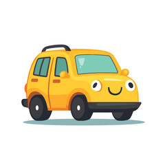 Obraz premium Cheerful Yellow Cartoon Car with Smiling Face and Black Wheels