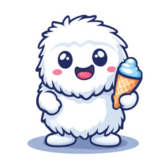 Fototapeta premium Cheerful Yeti Character Holding Ice Cream Cone with Delightful Expression