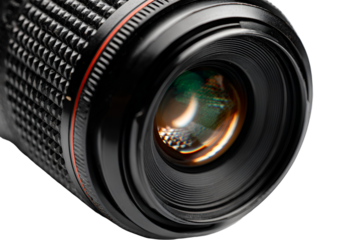 Closeup of a camera lens intricate details black background