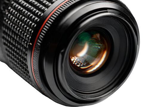 Closeup of a camera lens intricate details black background