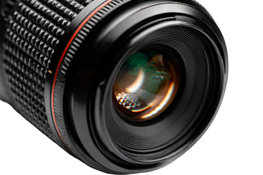 Closeup of a camera lens intricate details black background - Powered by Adobe