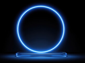 Obraz premium Neon circle on a glass pedestal