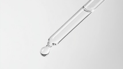 Dropper with dripping liquid on white background
