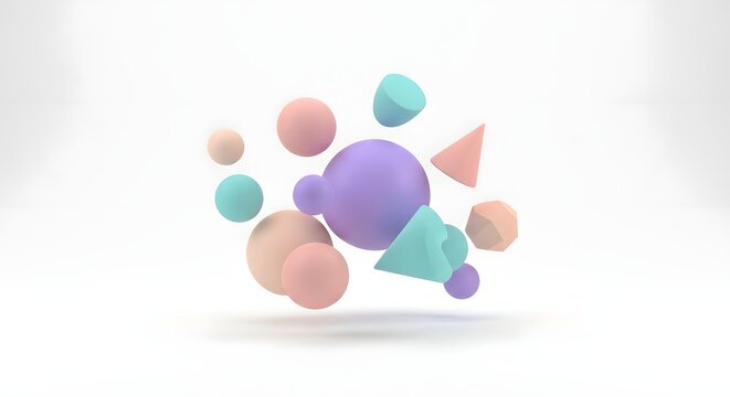 Gentle Pastel Geometric Abstract Art: Floating 3D Shapes for Modern Design, Digital Concepts, and Creative Solutions