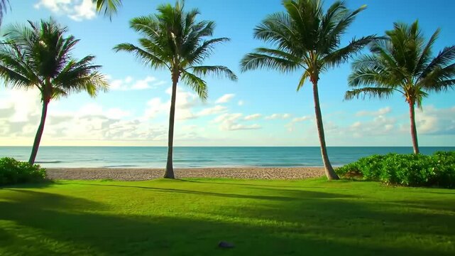 Panorama view over the Beach with palms, Indian Ocean at Bentota, Sri Lanka