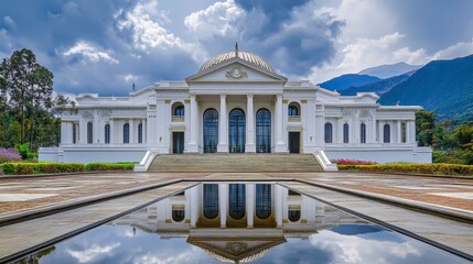 Obraz premium Stunning Architectural Heritage with Reflective Water Feature Landscape