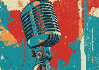 Retro microphone, vibrant colors, artistic background