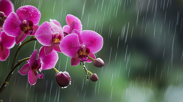 Orqu&iacute;deas rosas na chuva