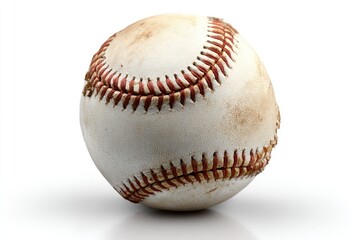 Used baseball, dirty, white leather, red stitching