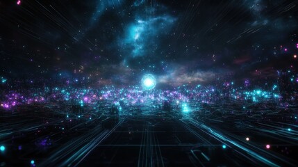 Obraz premium Abstract cityscape with glowing lights in futuristic night setting