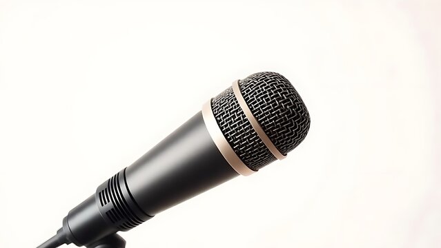 Professional dynamic microphone isolated on white background with a close-up view of XLR connector. - Powered by Adobe