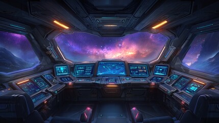FUTURISTISCHES RAUMSCHIFFCOCKPIT MIT STERNENHIMMELBLICK
