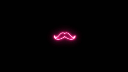Facial hair style. Neon mustache icon or logo. Barbershop symbol image.