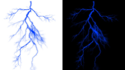 Naklejka premium Dramatic lightning strike and thunder overlay with electric storm energy. Powerful weather effect ideal for dramatic nature scenes and designs. electric spark and shock effect, symbolizing force