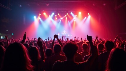Concert Crowd Silhouettes Red Blue Stage Lights audience