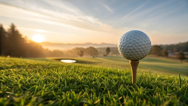 Golf Ball on Tee at Sunrise