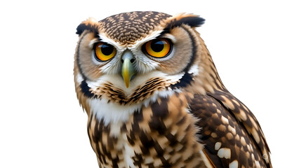 Obraz premium Realistic Owl with Large Yellow Eyes Isolated on White Background