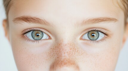 Fototapeta premium Calm girl with freckles in studio during daytime