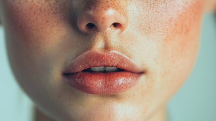 Fototapeta premium Young woman with serene expression in indoor studio portrait