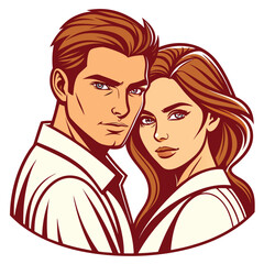 Stylish couple portrait in retro comic style.