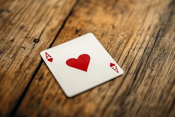 Ace of Hearts on Rustic Wooden Table