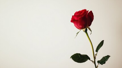 Obraz premium Elegant red rose standing upright in serene studio setting